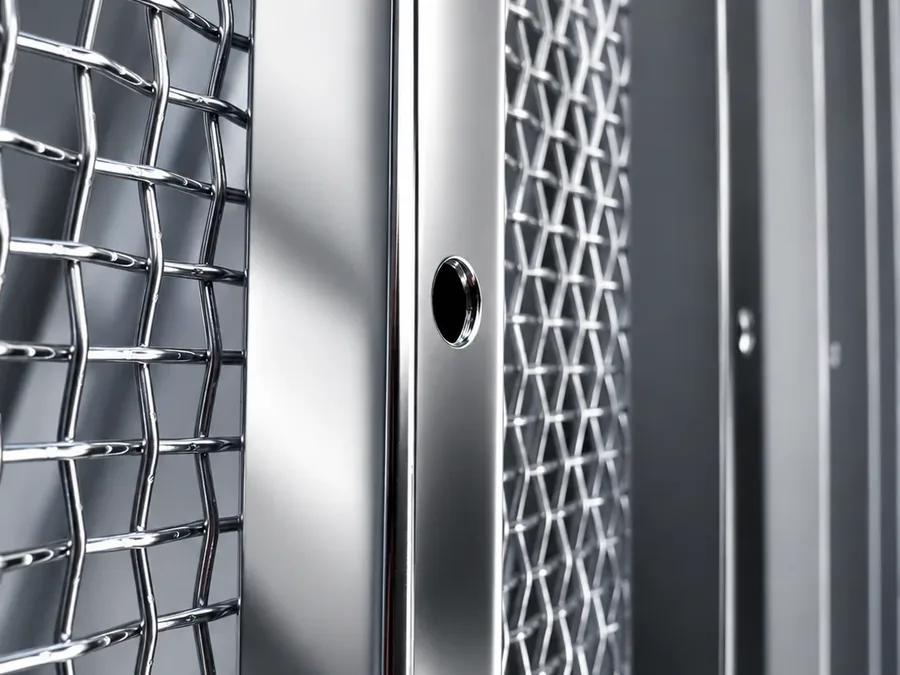 Perfis e telas de aço inox com superfície brilhante após eletropolimento